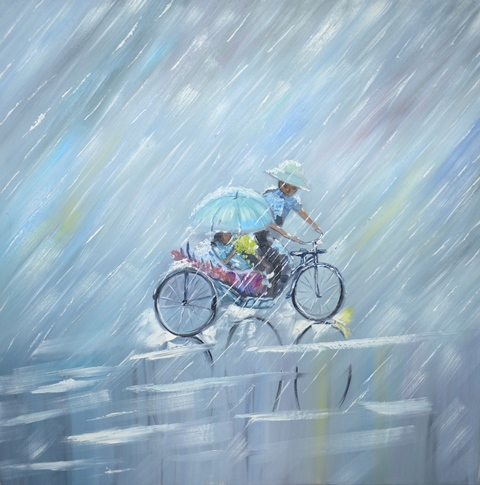 Tranh Sơn Dầu Mưa Và Em